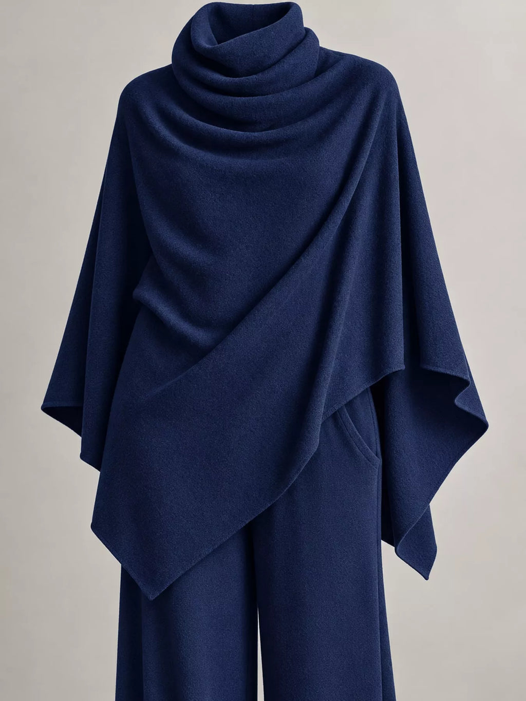 Turtleneck Poncho & Wide-Leg Pants Set in Blue by Belle Bijouix – view 23 of 24
