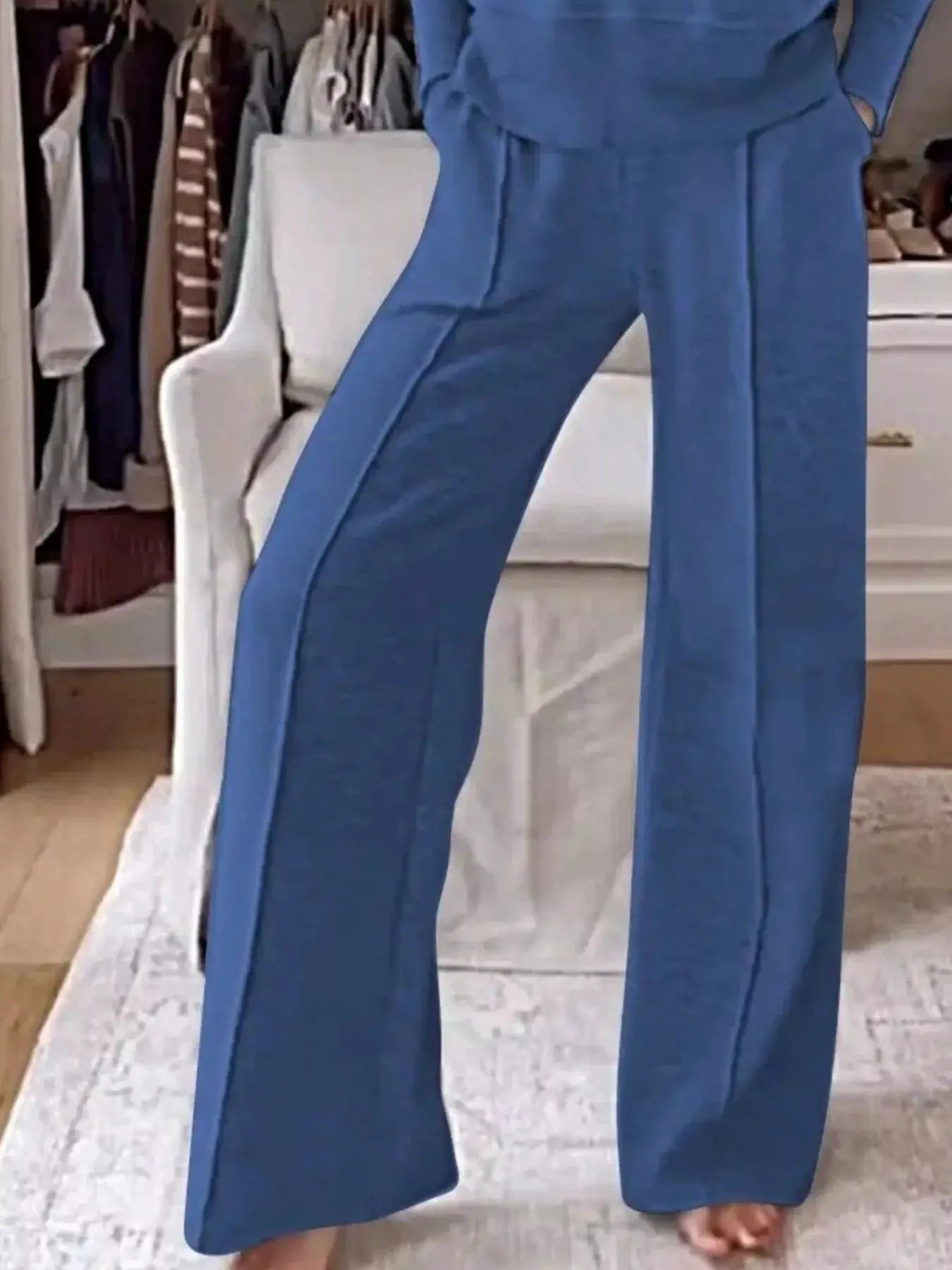 Full Size Cozy V-Neck Top and Pants Set Plus Size blue lounge pants by Belle Bijouix