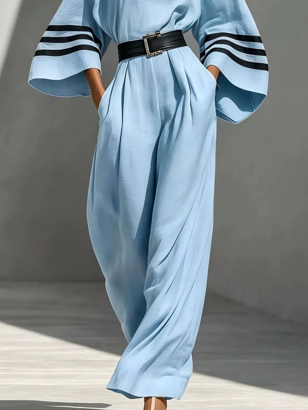 Striped Wide-Sleeve Belted Jumpsuit by Belle Bijouix – view 6 of 6