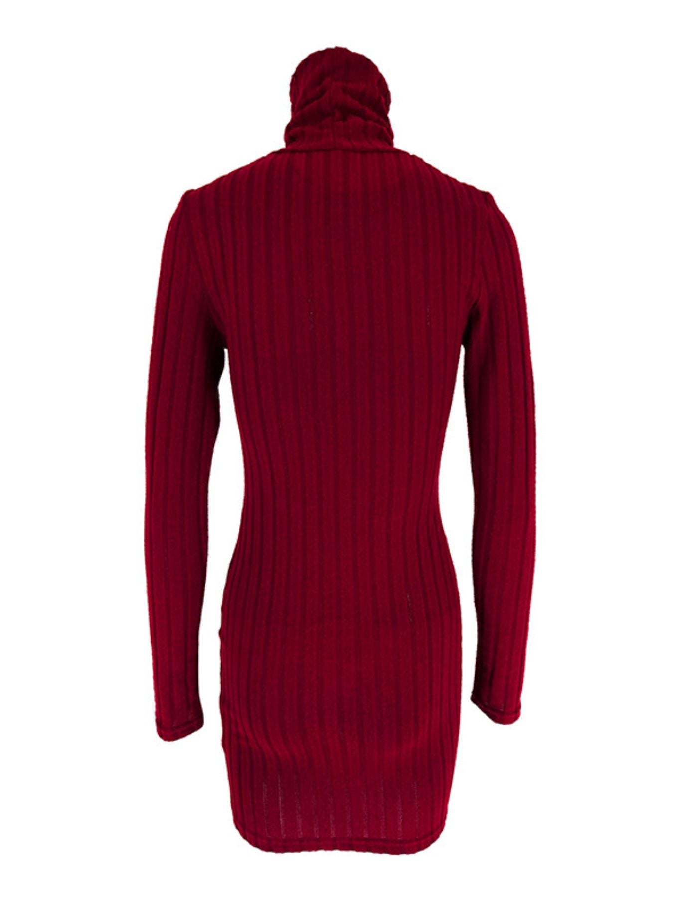 Turtleneck ribbed bodycon mini dress, red knit fabric, Trendsi