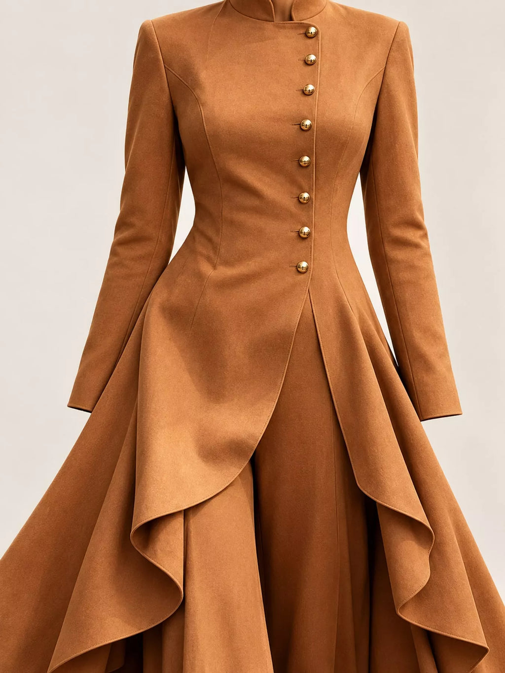 Ruffled High-Low Button Tunic & Wide-Leg Pants Set in Caramel by Belle Bijouix – view 30 of 82