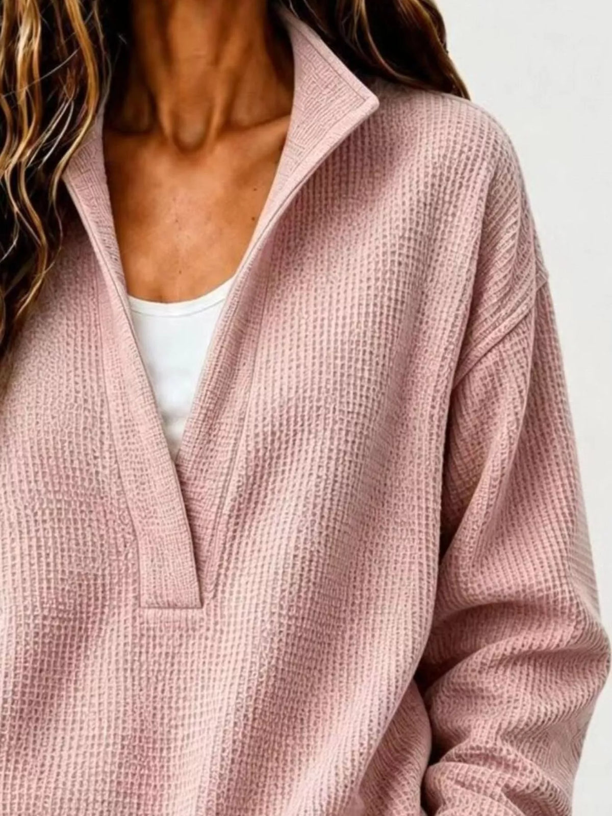 Waffle Knit Dropped Shoulder Sweatshirt