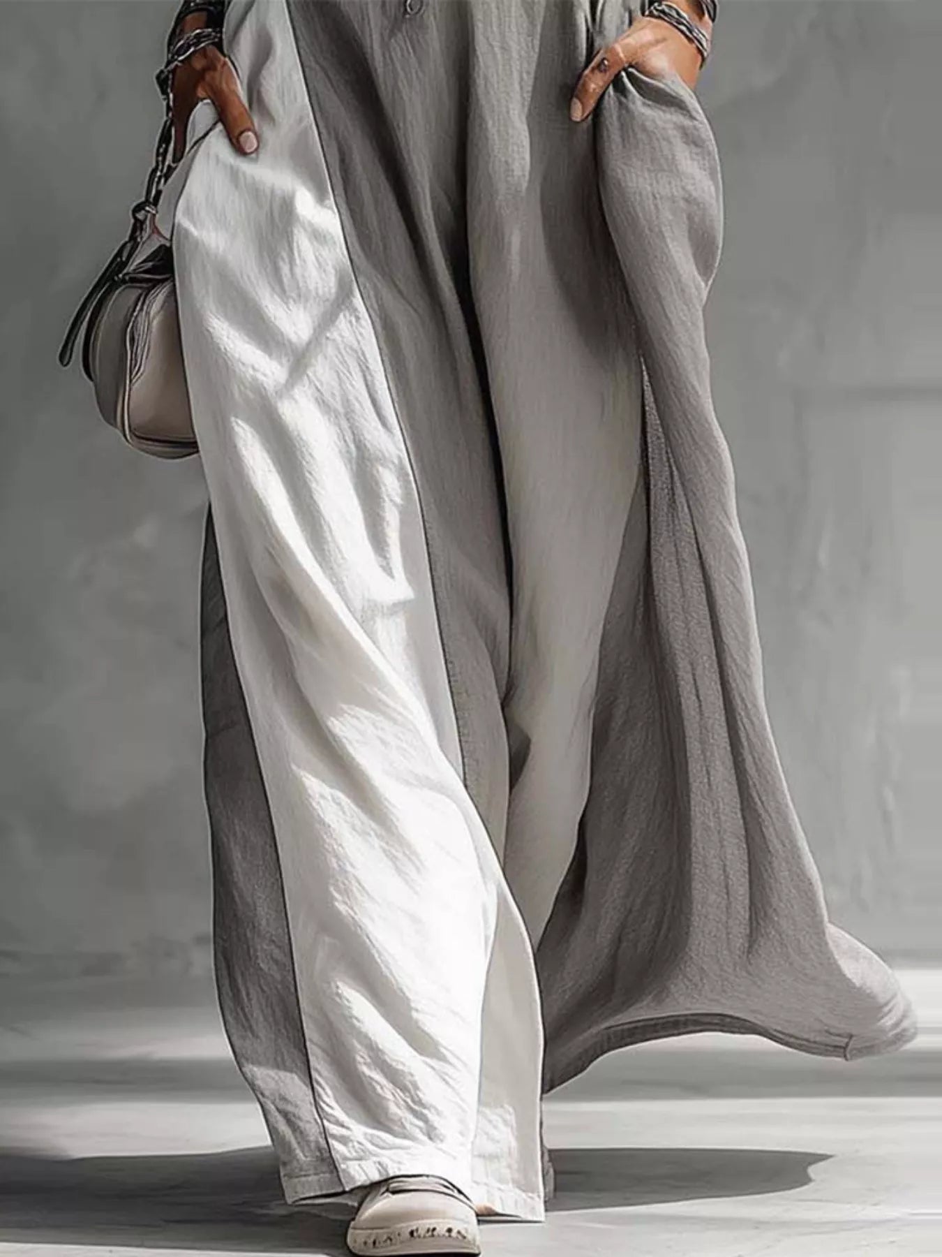 Two-Tone Sleeveless Maxi Dress in white and gray by Trendsi
