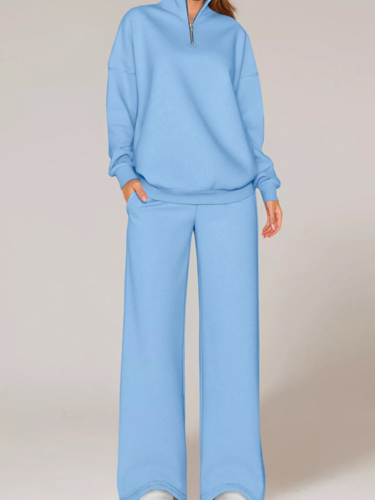Half-Zip Sweatshirt & Wide-Leg Sweatpants Set by Belle Bijouix – view 8 of 27