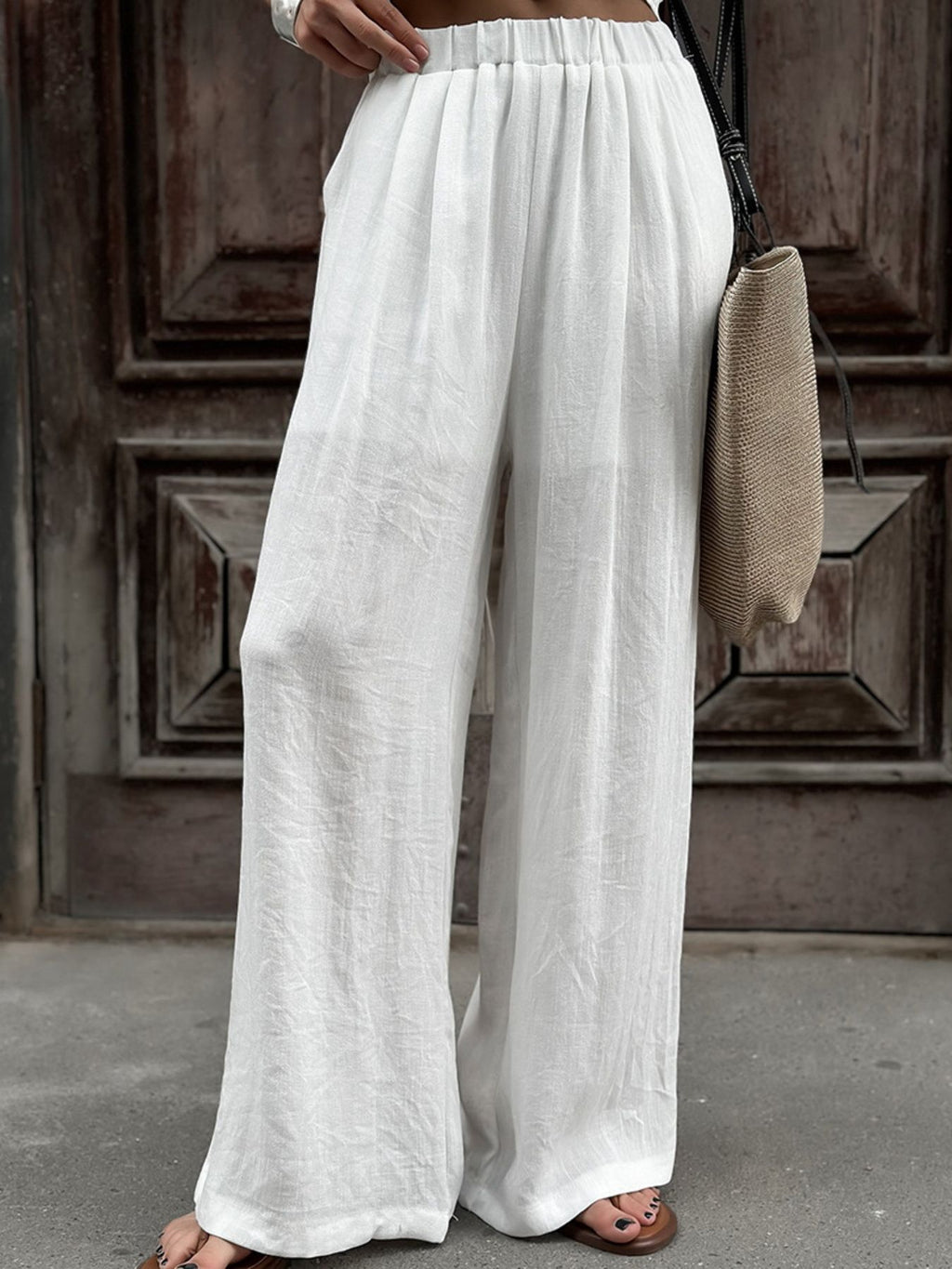 Wrap Top & Wide Leg Pants Set in white linen, by Belle Bijouix.