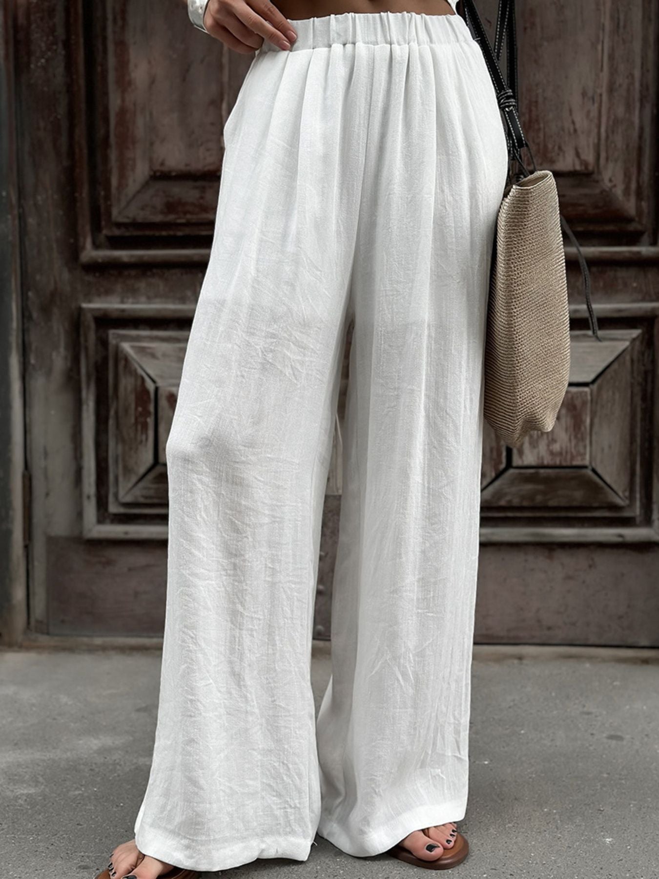 Wrap Top & Wide Leg Pants Set in white linen, by Belle Bijouix.