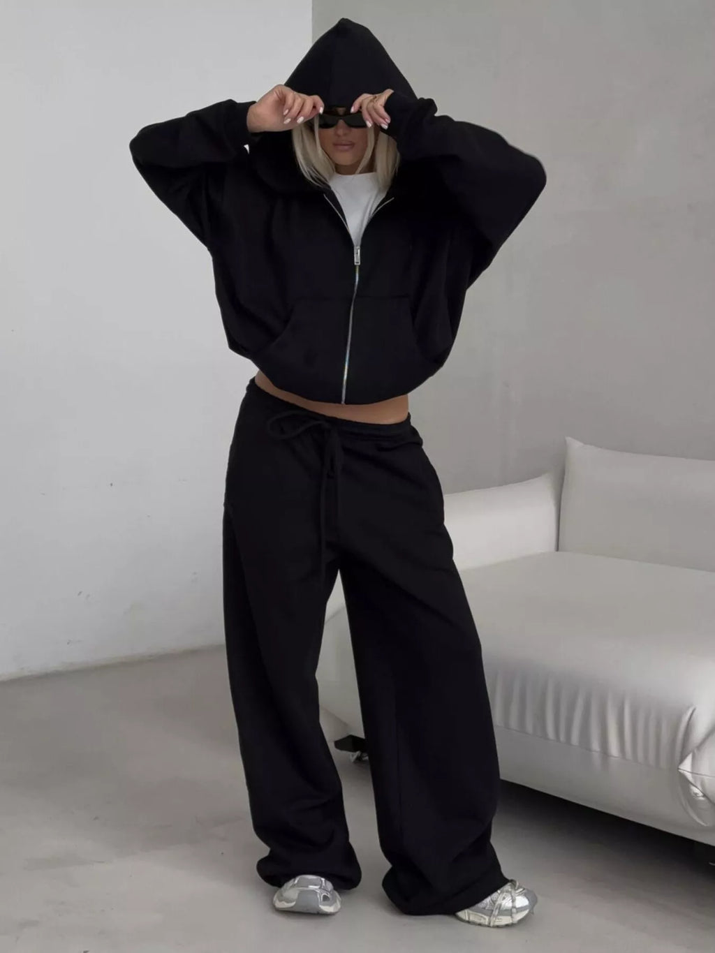 Zip-Up Hoodie & Wide-Leg Sweatpants Set by Belle Bijouix – view 9 of 29