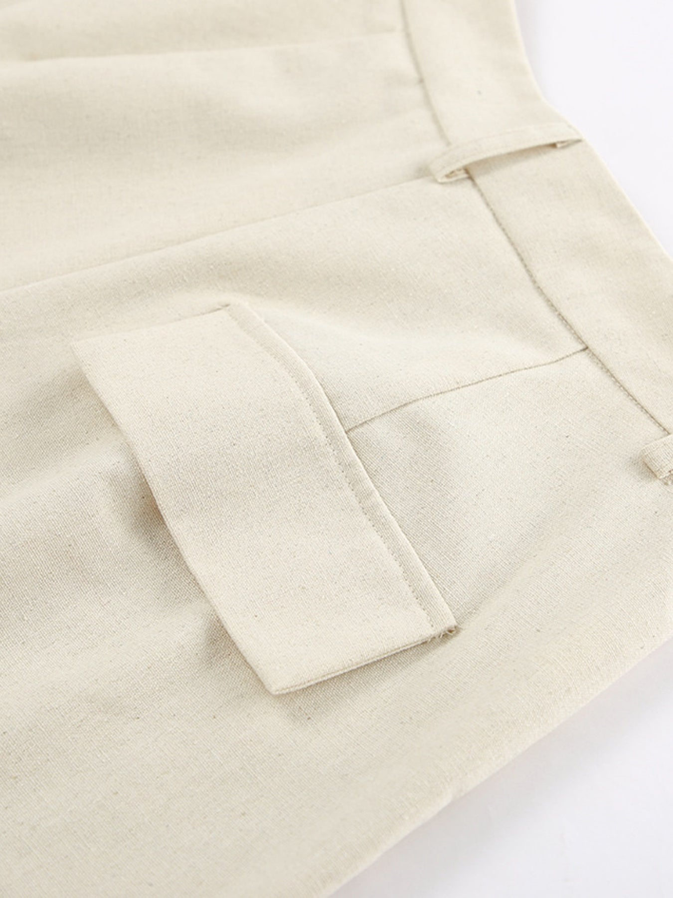 Button Up Vest and Shorts Set in beige with pockets