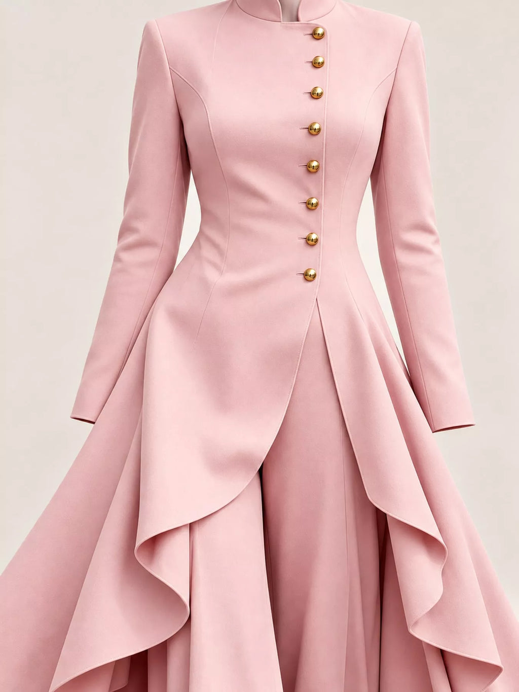 Ruffled High-Low Button Tunic & Wide-Leg Pants Set in Pink by Belle Bijouix – view 19 of 82