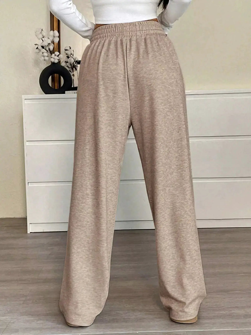 Full Size Drawstring High Waist Wide Leg Pants Plus Size beige Belle Bijouix trousers