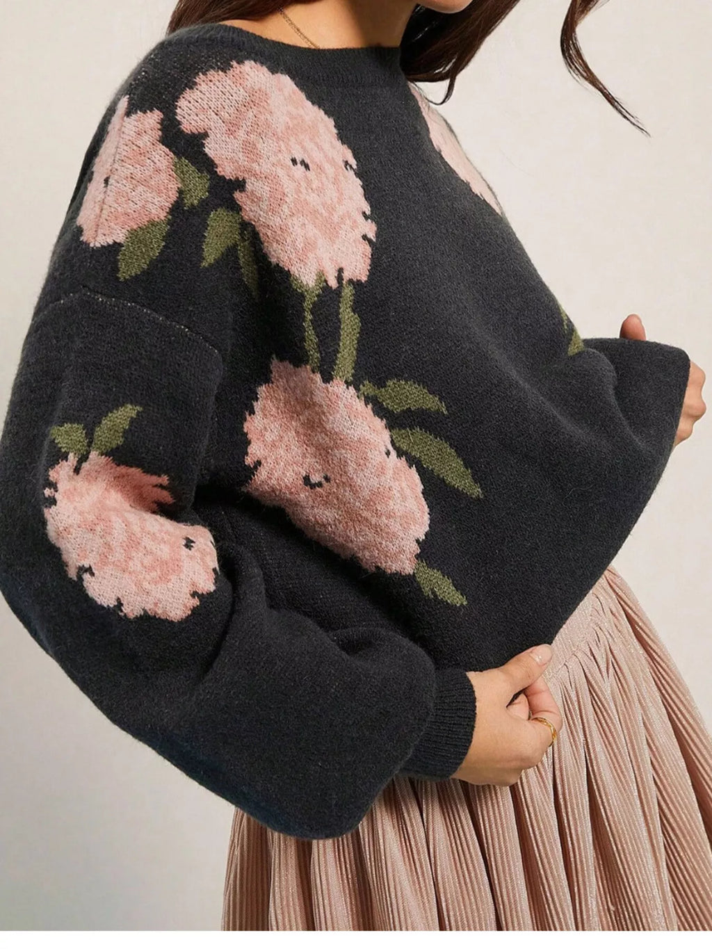 Floral Dropped Shoulder Knit Sweater by Belle Bijouix – view 4 of 16