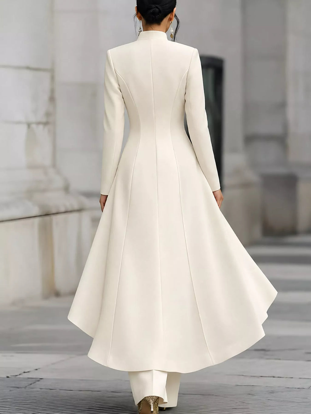 Ruffled High-Low Button Tunic & Wide-Leg Pants Set in Milky White by Belle Bijouix – view 23 of 82