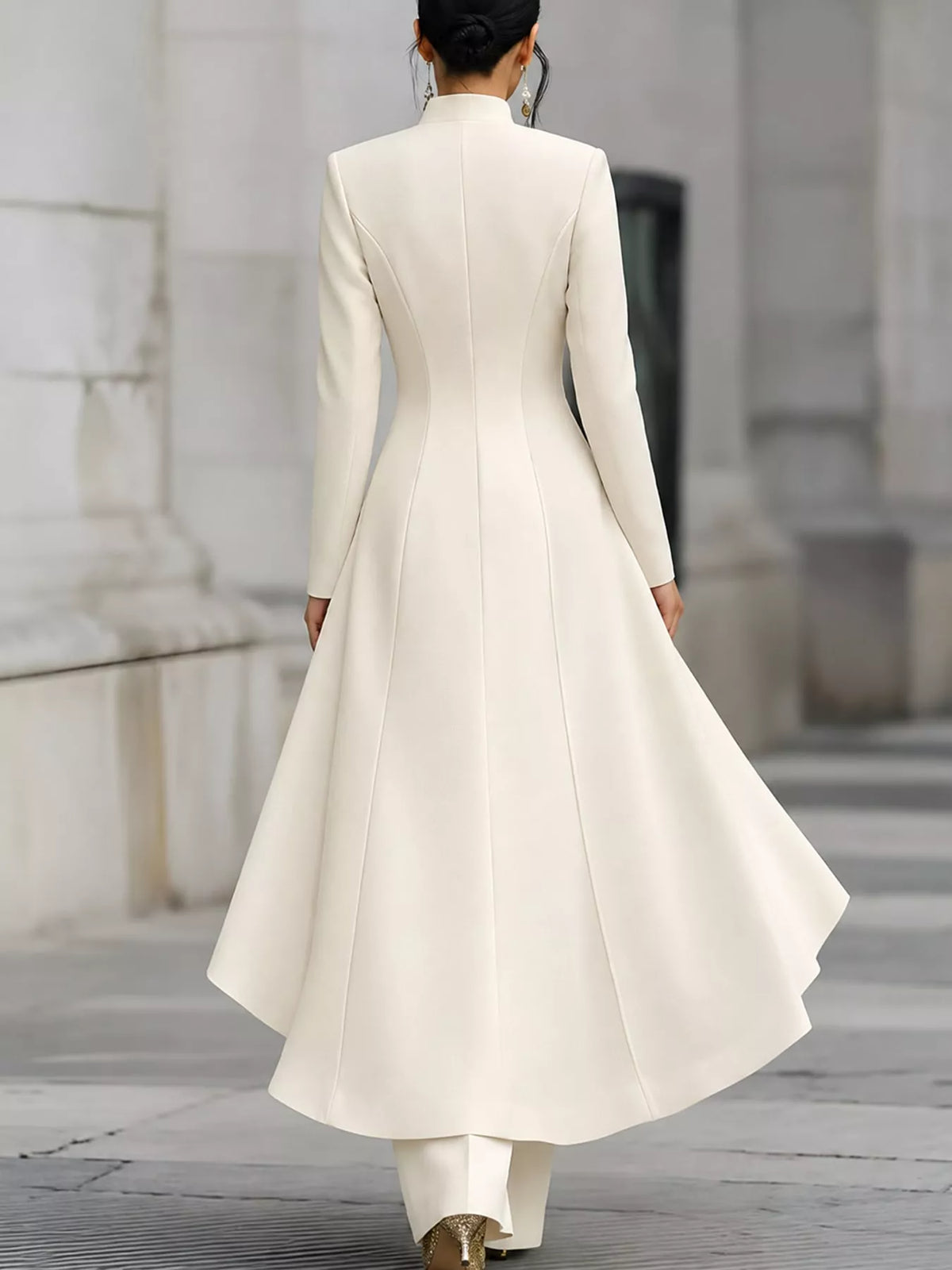 Ruffled High-Low Button Tunic & Wide-Leg Pants Set in Milky White by Belle Bijouix – view 23 of 82