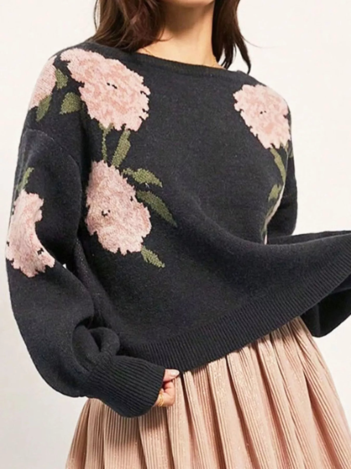 Floral Dropped Shoulder Knit Sweater by Belle Bijouix – view 2 of 16