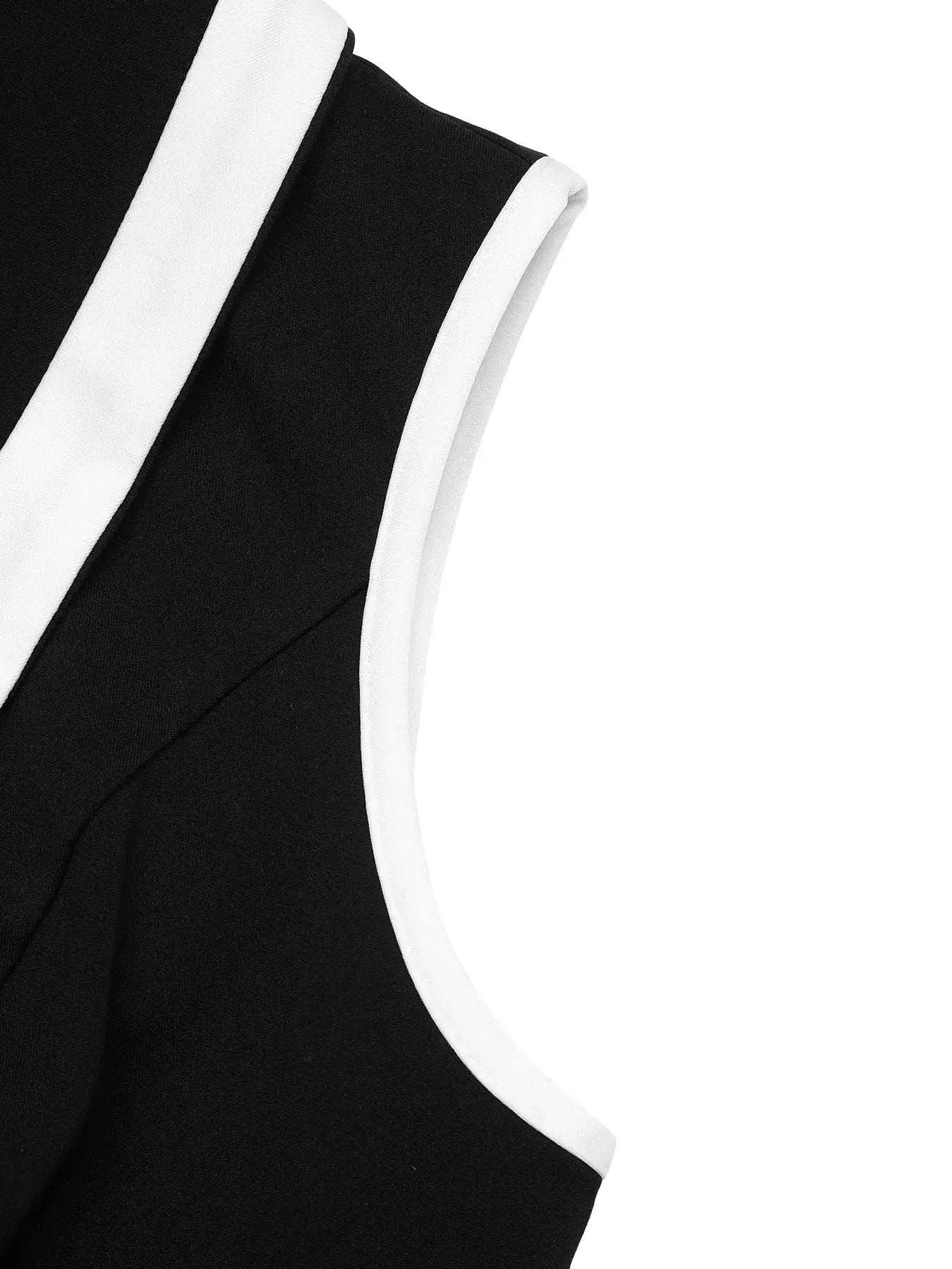 Sleeveless Button-Front Dress by Belle Bijouix in black with white piping