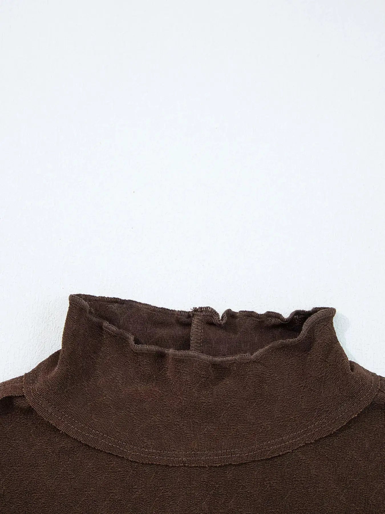 Lettuce Trim Raw Seam Patchwork Jacquard long-sleeve top in brown