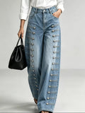 High-Waist Button Detail Wide-Leg Jeans in Light Blue by Belle Bijouix – front view