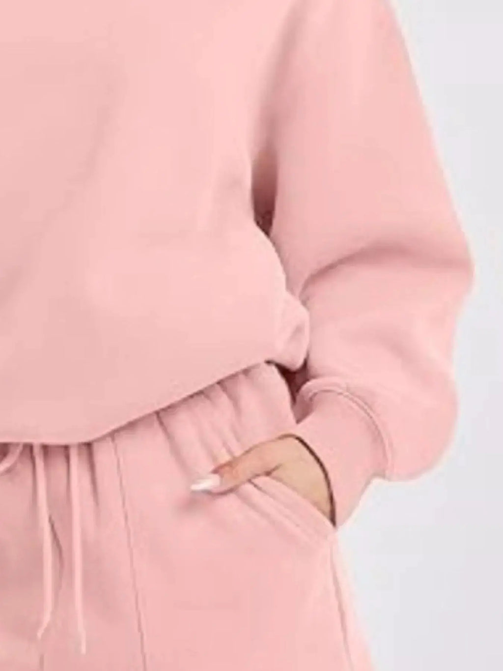 Round Neck Dropped Shoulder Top and Drawstring Shorts Set, pink 2-piece loungewear