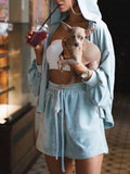 Zip-Up Hoodie & Shorts two-piece activewear set in light blue