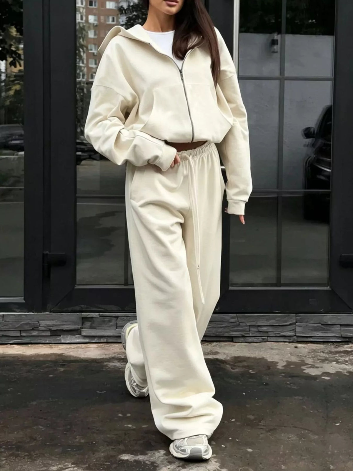 Zip-Up Hoodie & Wide-Leg Sweatpants Set by Belle Bijouix – view 3 of 29