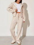 Belle Bijouix zip-up hoodie and wide-leg pants two-piece lounge set in beige