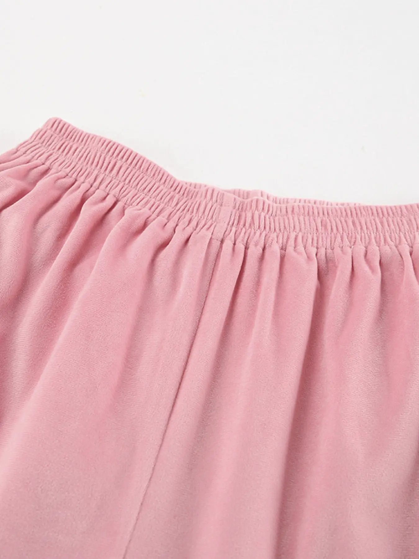 Quarter Zip Long Sleeve Top and Pants Set by Belle Bijouix; pink lounge pants with elastic waistband