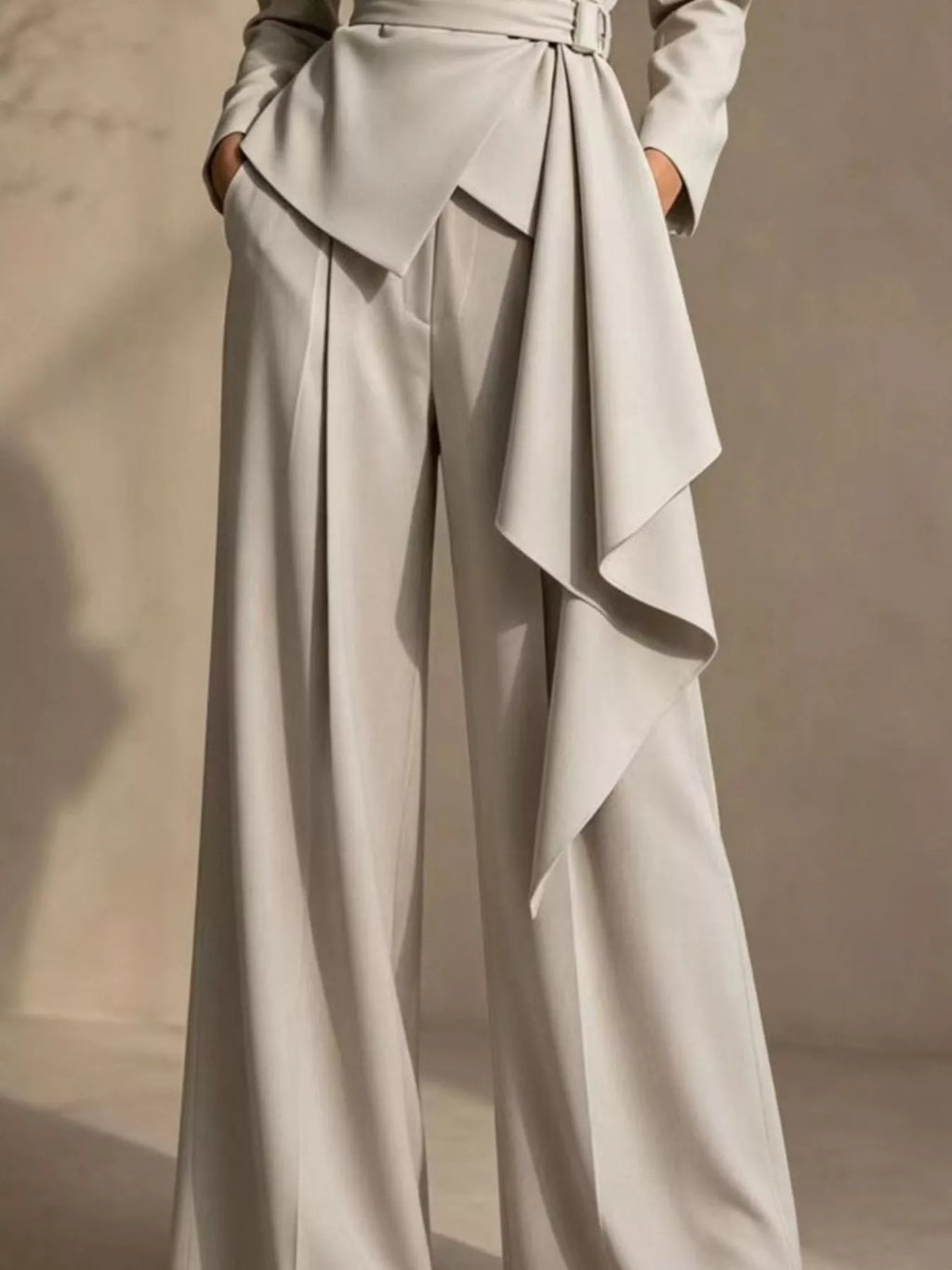 Belted Blazer and Wide-Leg Pants Set