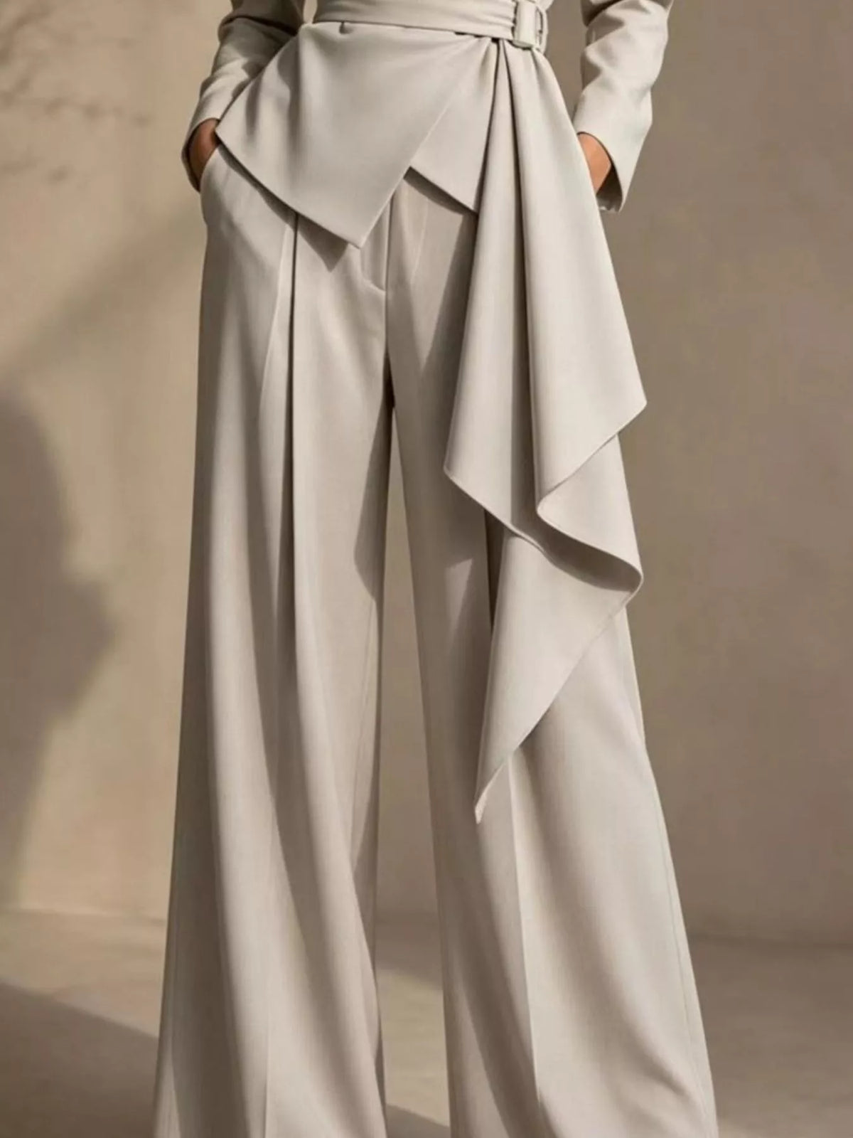 Belted Blazer and Wide-Leg Pants Set