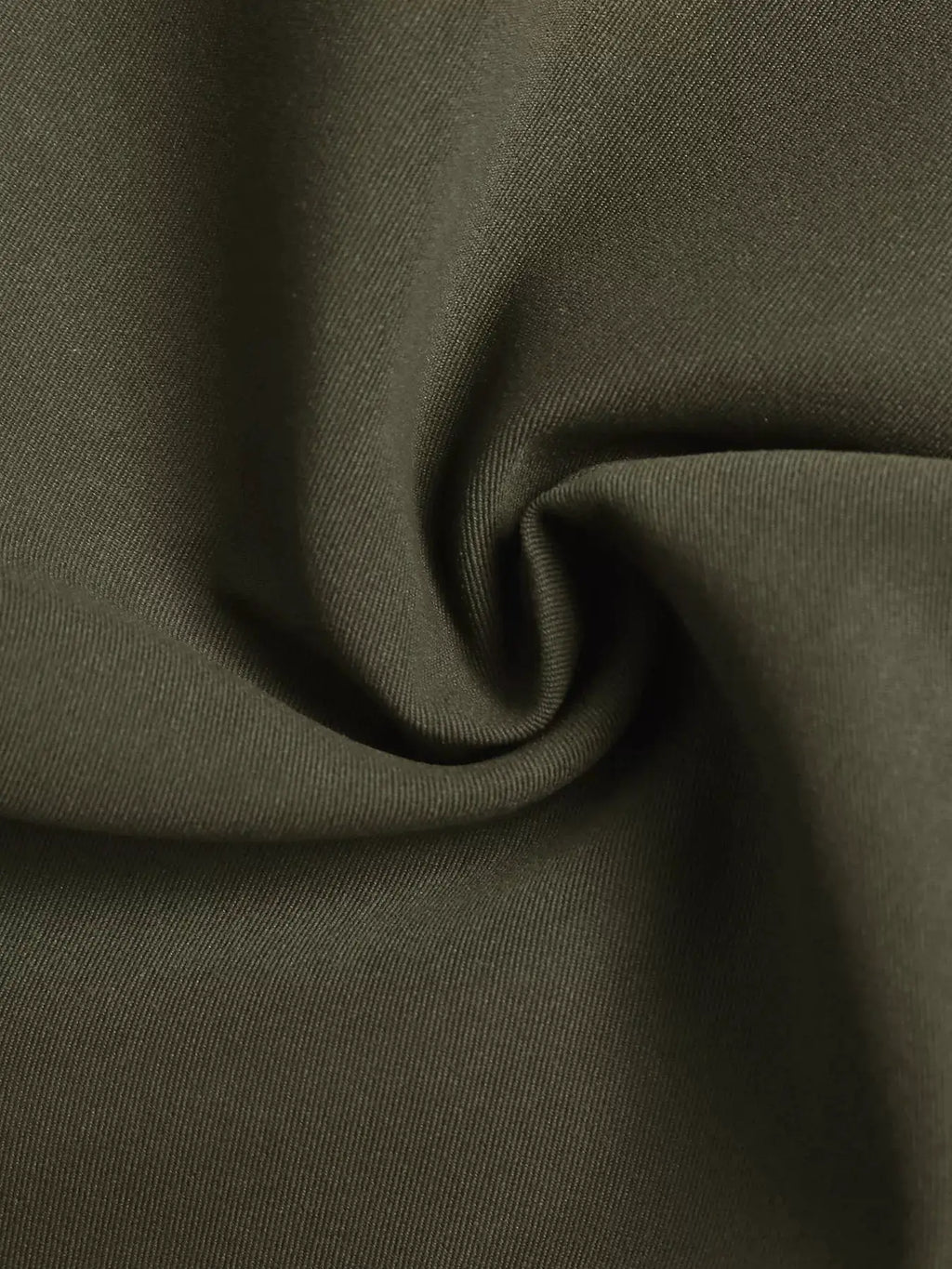 Contrast Collar Button Up Coat fabric close-up in olive green.
