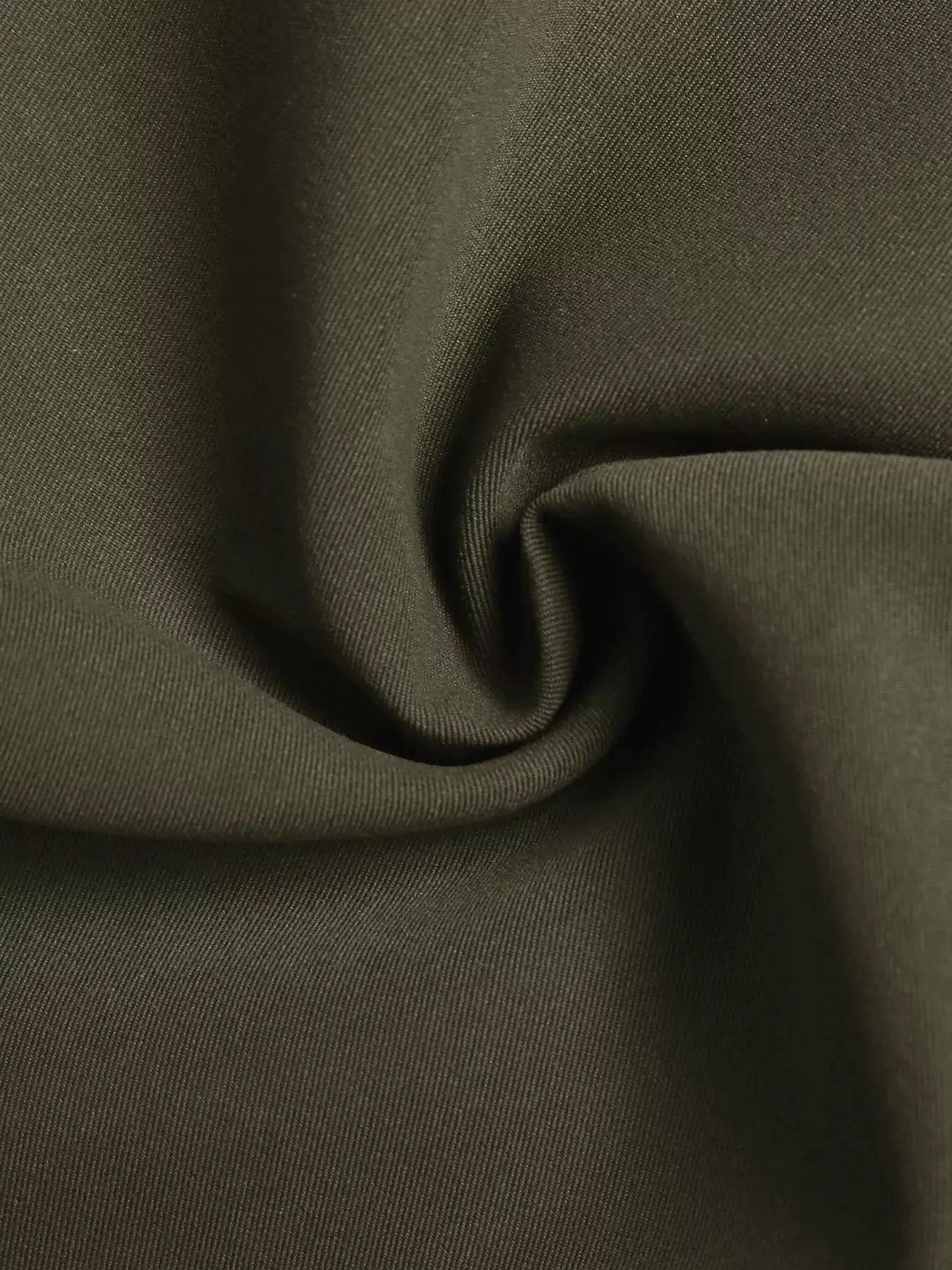 Contrast Collar Button Up Coat fabric close-up in olive green.