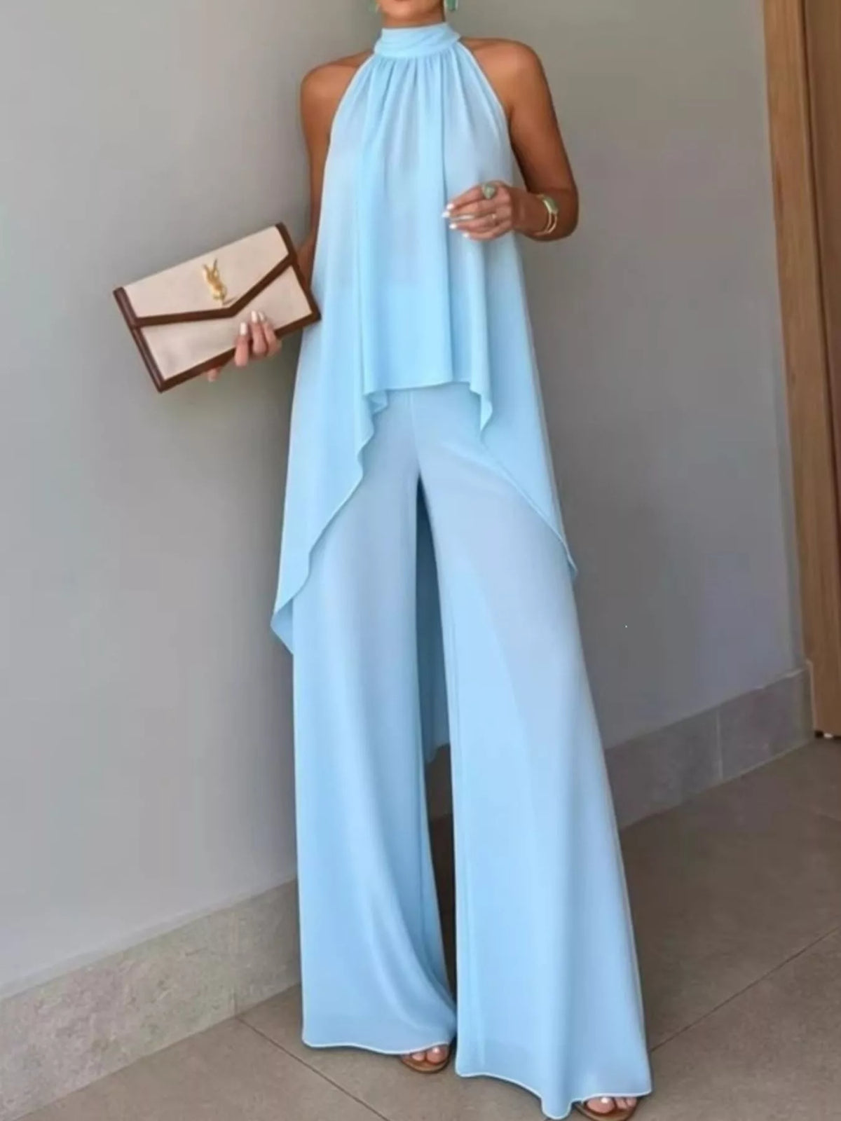 High-Low Sleeveless Top & Wide-Leg Pants Set