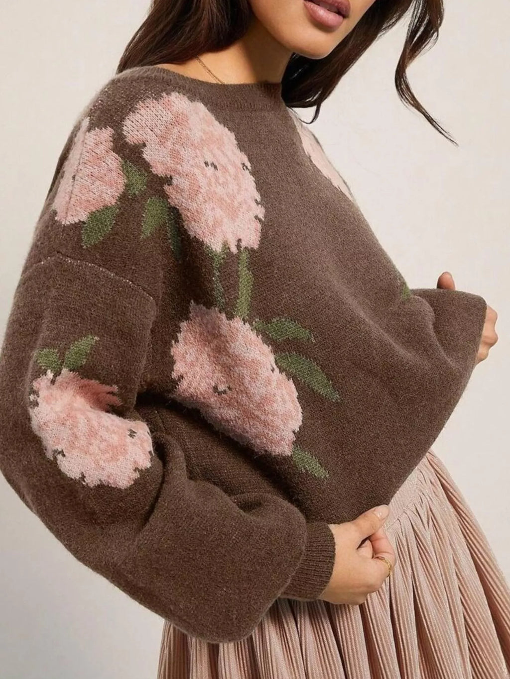 Floral Dropped Shoulder Knit Sweater by Belle Bijouix – view 7 of 16