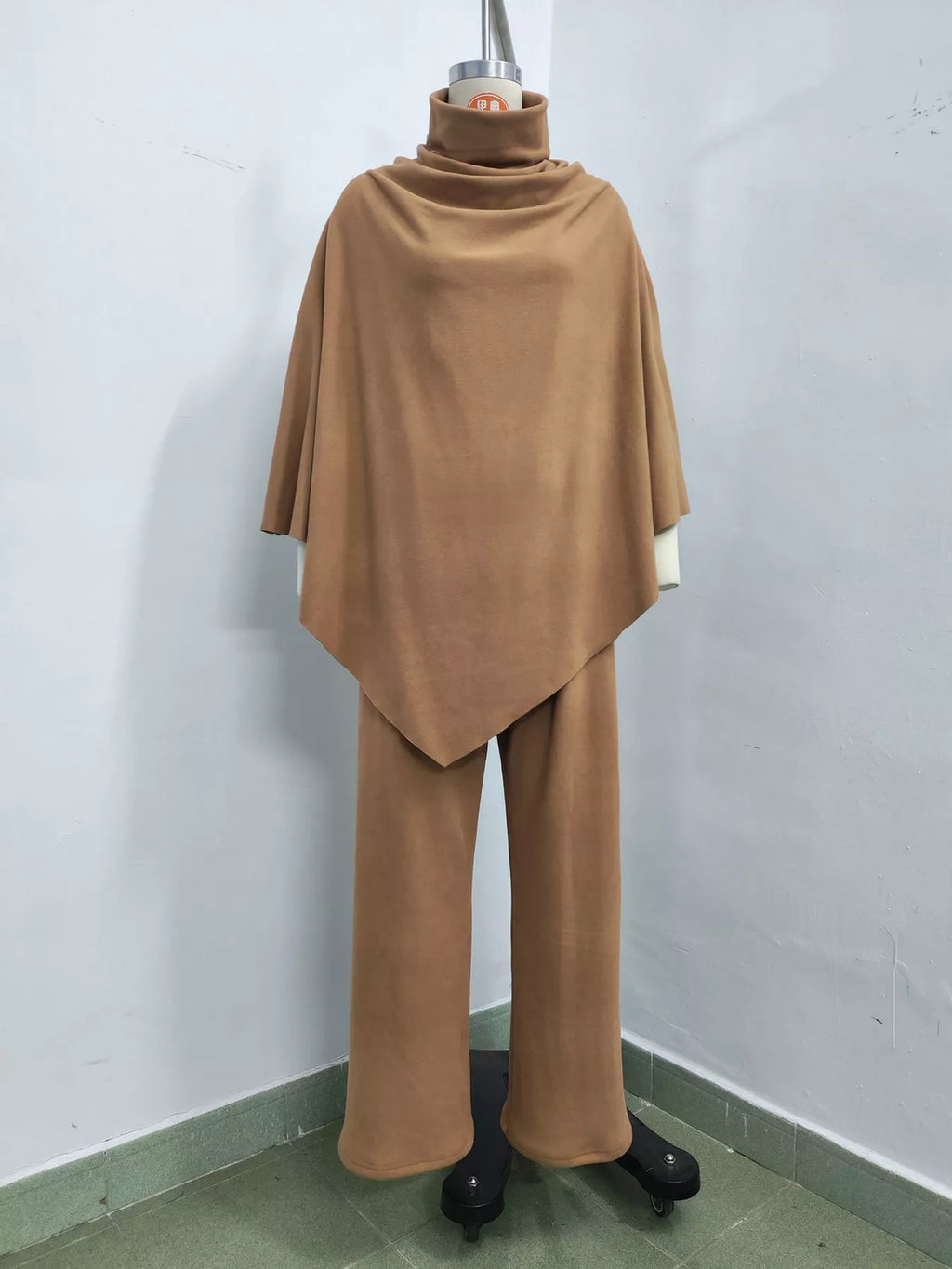 Turtleneck Poncho & Wide-Leg Pants Set in Camel by Belle Bijouix – view 12 of 24