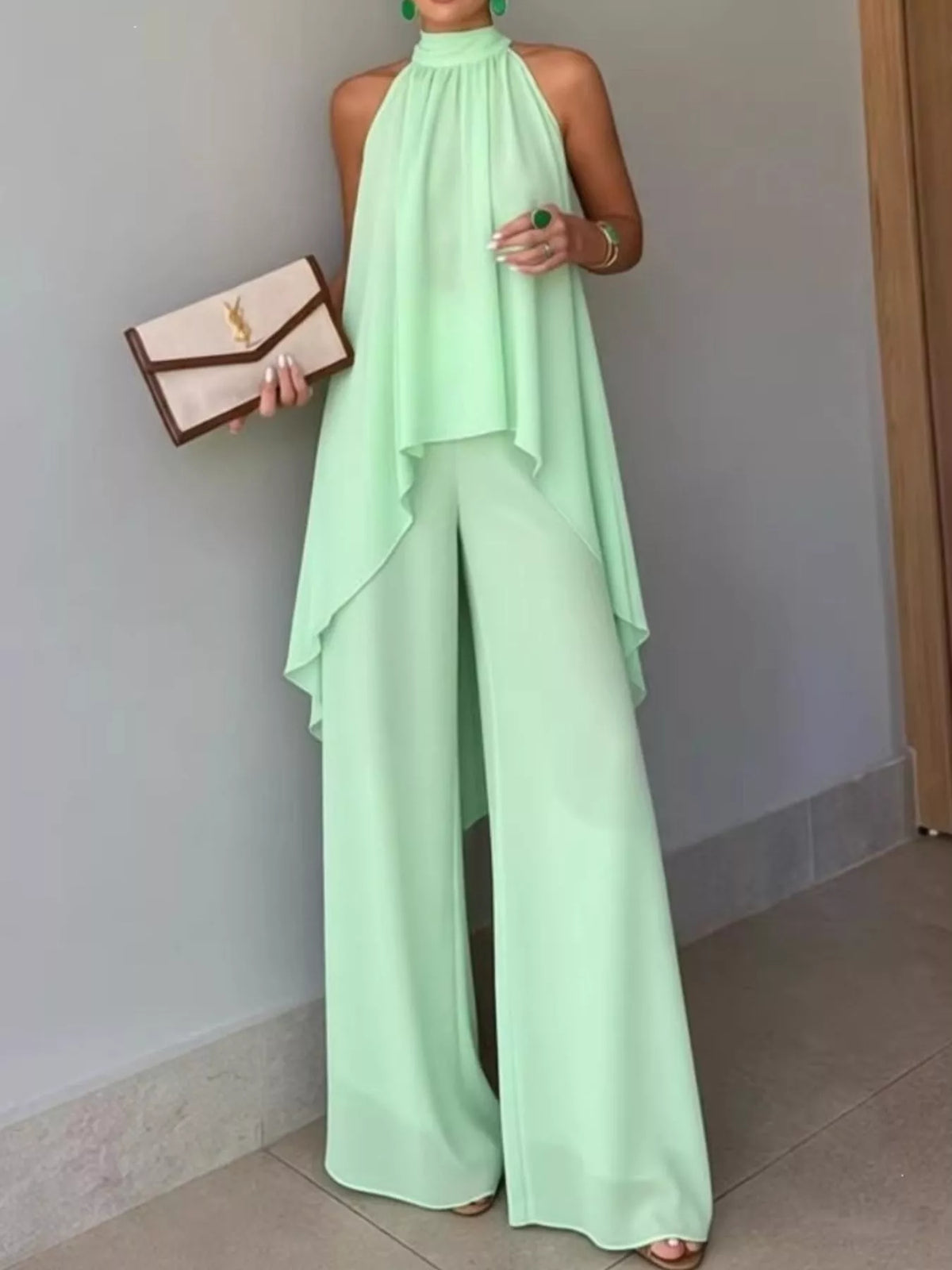 High-Low Sleeveless Top & Wide-Leg Pants Set