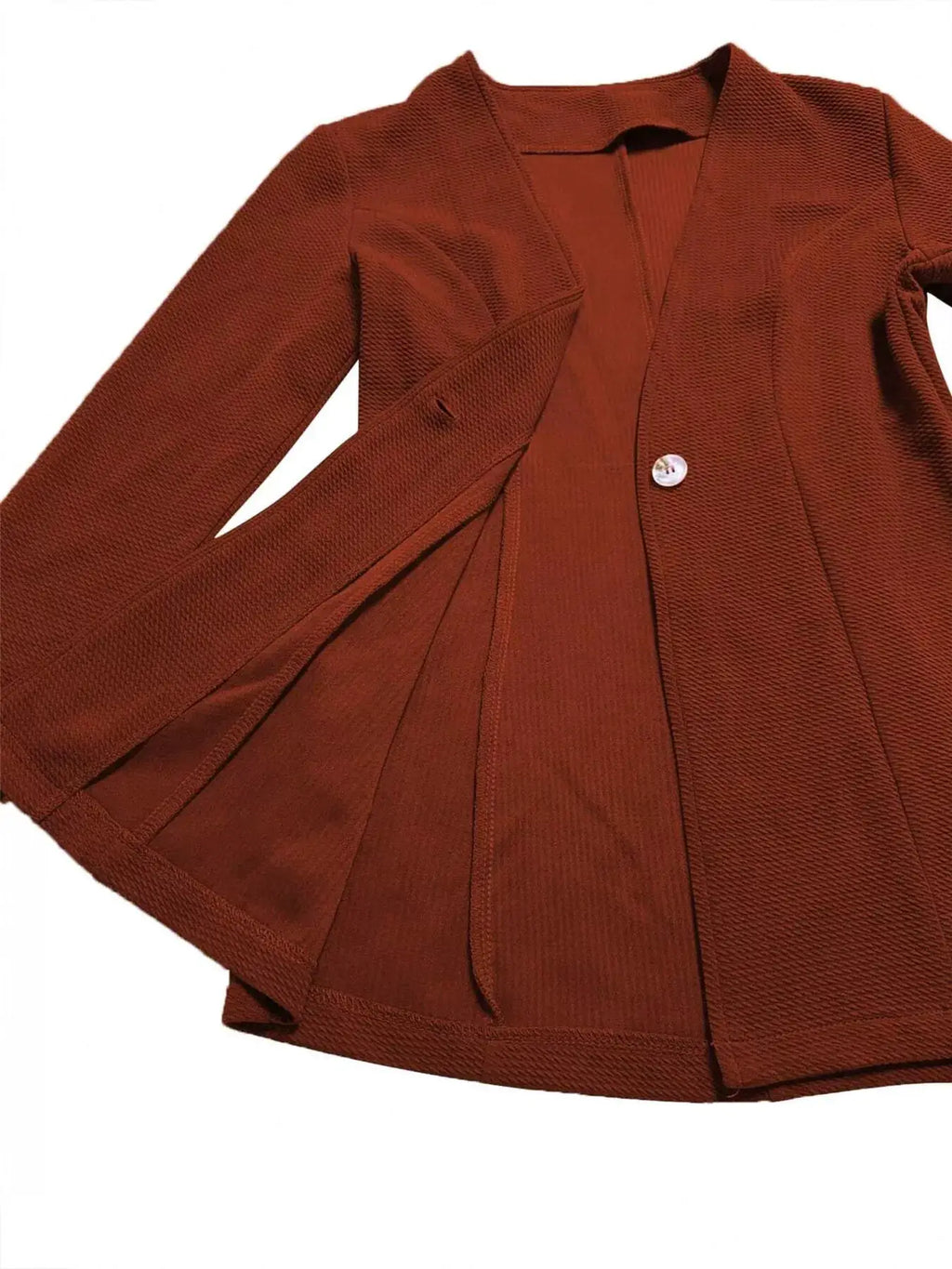Single-Button Long Sleeve Blazer in rust orange with textured weave, Belle Bijouix.