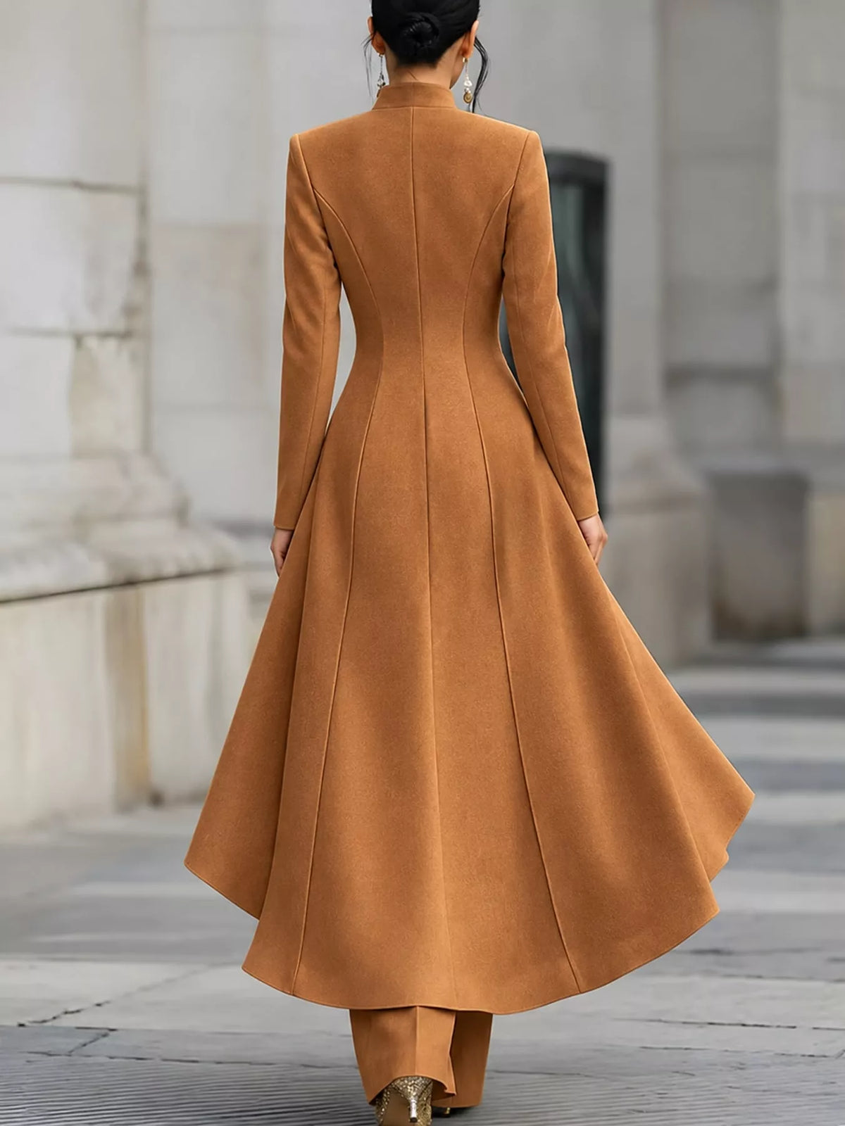 Ruffled High-Low Button Tunic & Wide-Leg Pants Set in Caramel by Belle Bijouix – view 28 of 82
