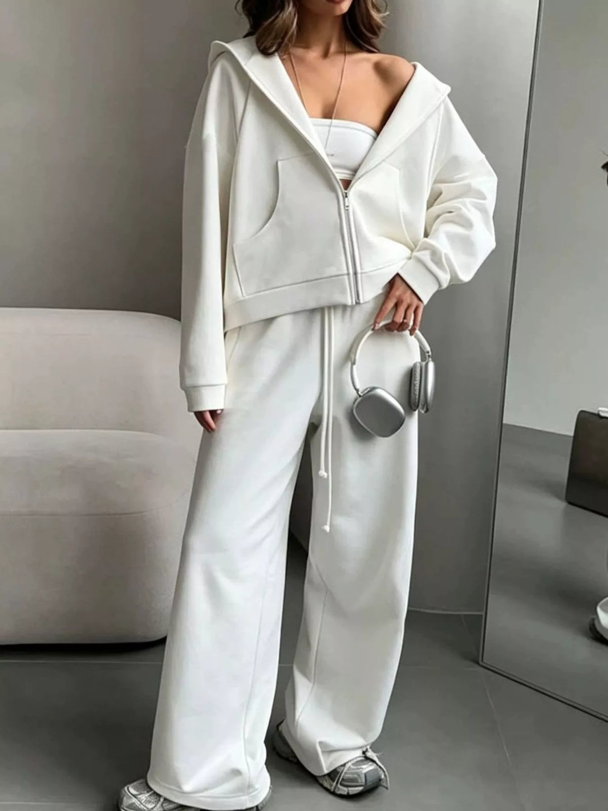 Zip-Up Hoodie & Wide-Leg Sweatpants Set by Belle Bijouix – view 27 of 29