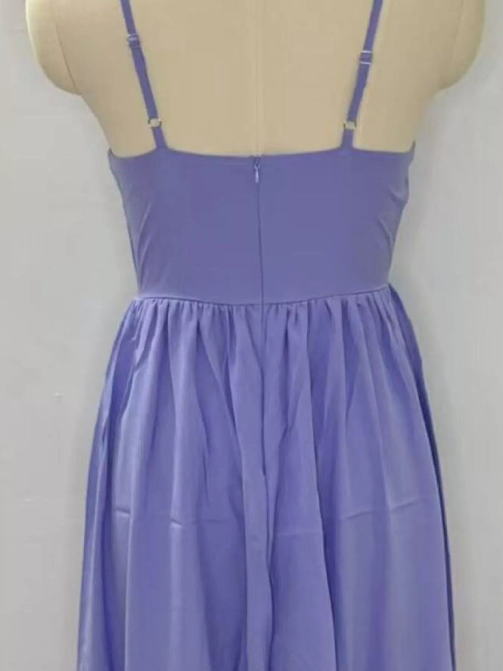 Adjustable Strap Scoop Neck Midi Dress in purple with back zipper