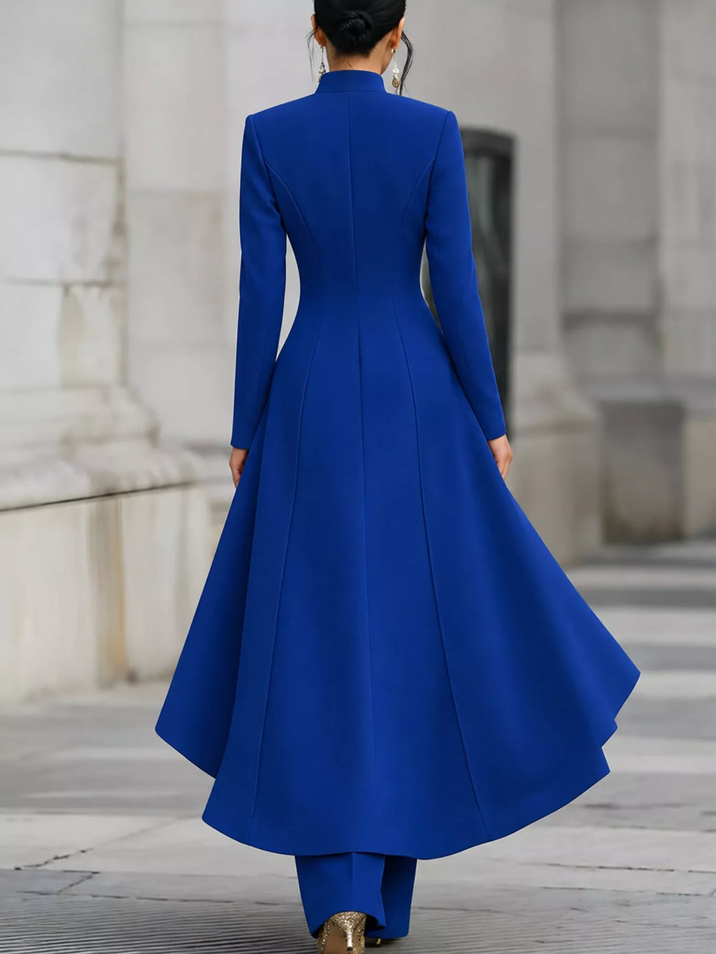 Ruffled High-Low Button Tunic & Wide-Leg Pants Set in Blue by Belle Bijouix – view 65 of 82