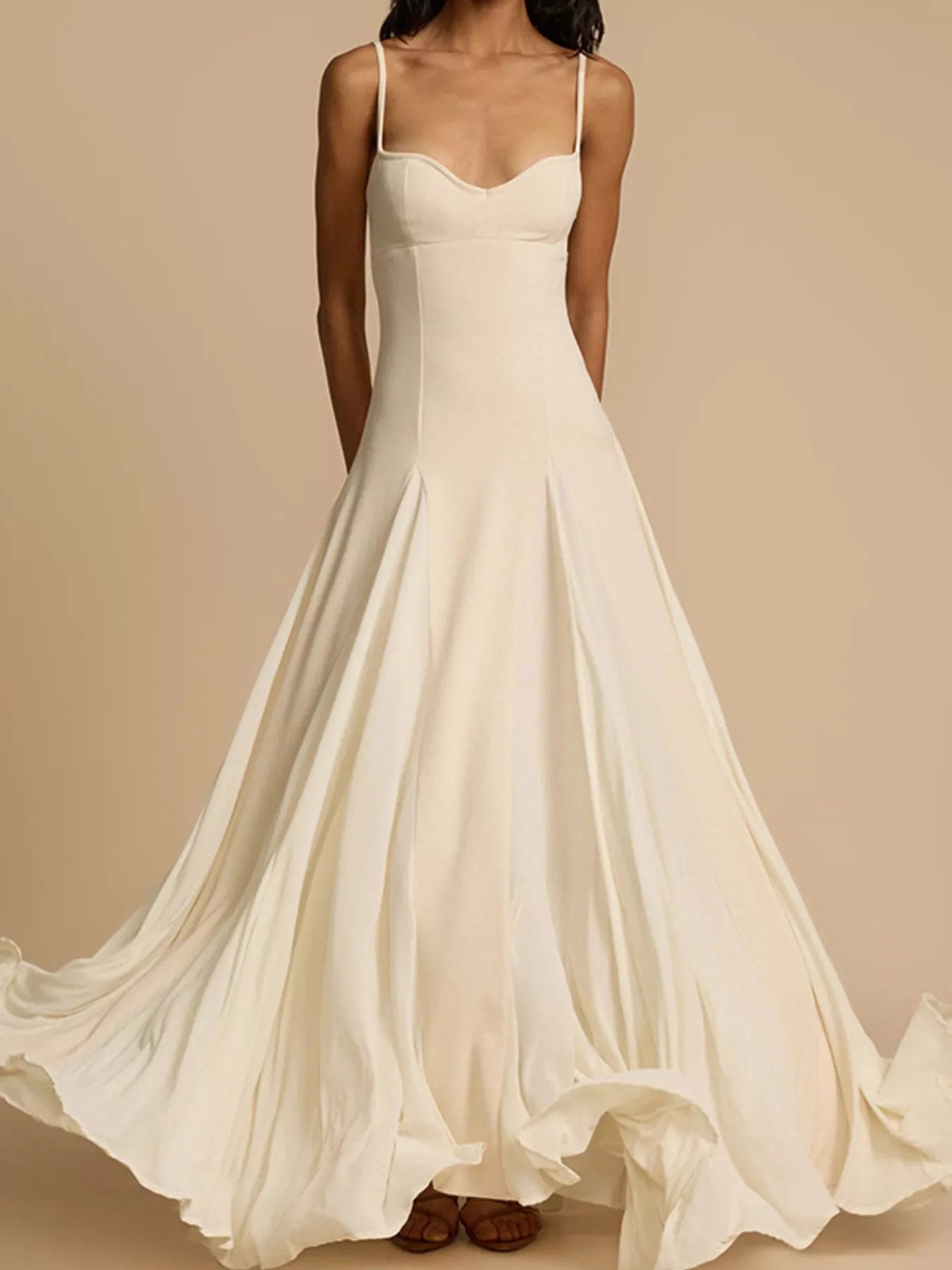 Sweetheart Neck Spaghetti Strap Flowy Maxi Dress by Trendsi, white, flowy silhouette, floor-length