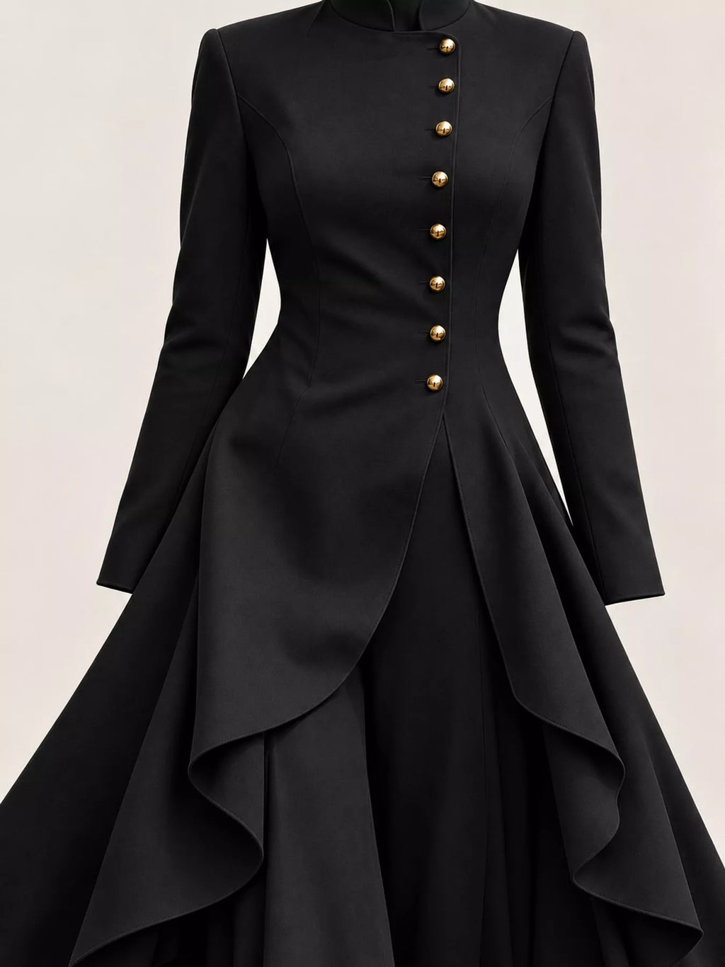 Ruffled High-Low Button Tunic & Wide-Leg Pants Set in Black by Belle Bijouix – view 14 of 82