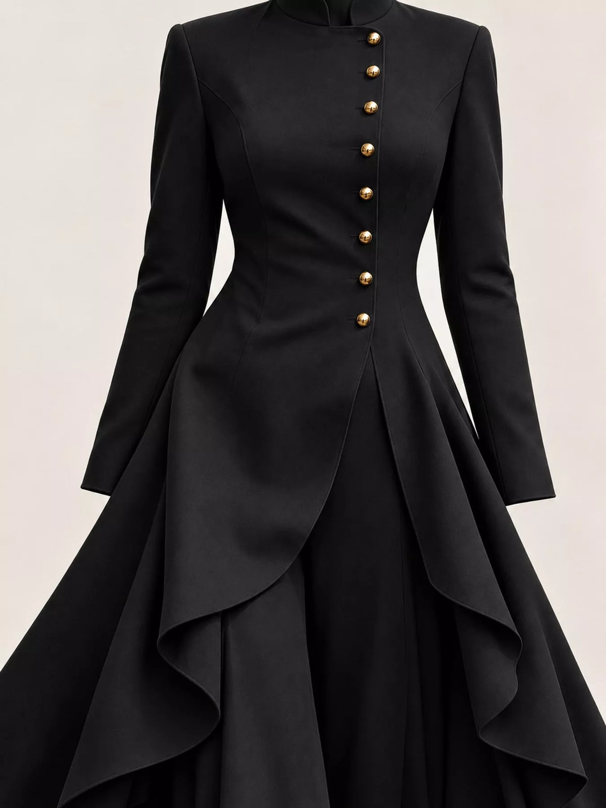 Ruffled High-Low Button Tunic & Wide-Leg Pants Set in Black by Belle Bijouix – view 14 of 82