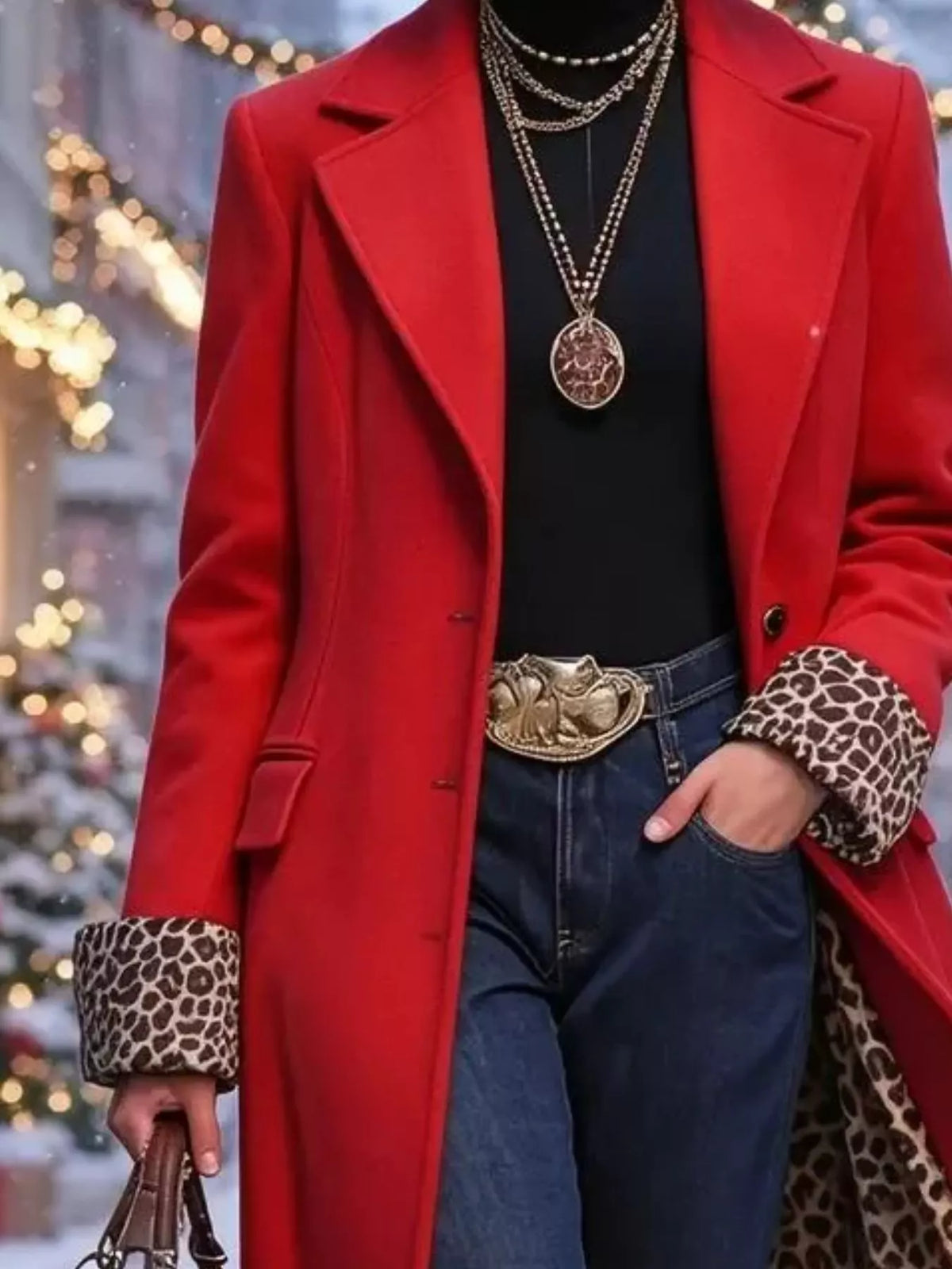 Leopard-Lined Longline Coat in Red by Belle Bijouix – view 13 of 13