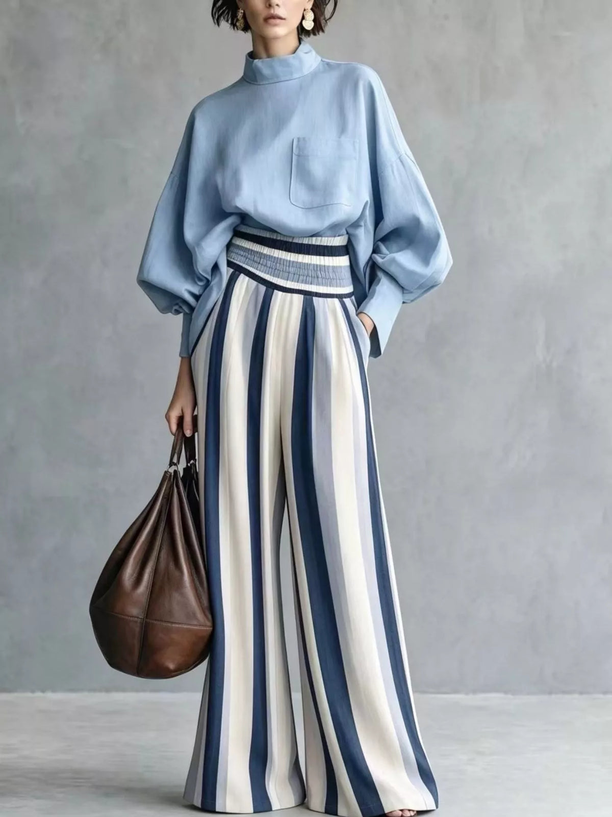 Mock Neck Top & Striped Wide-Leg Pants Set by Belle Bijouix – view 4 of 12