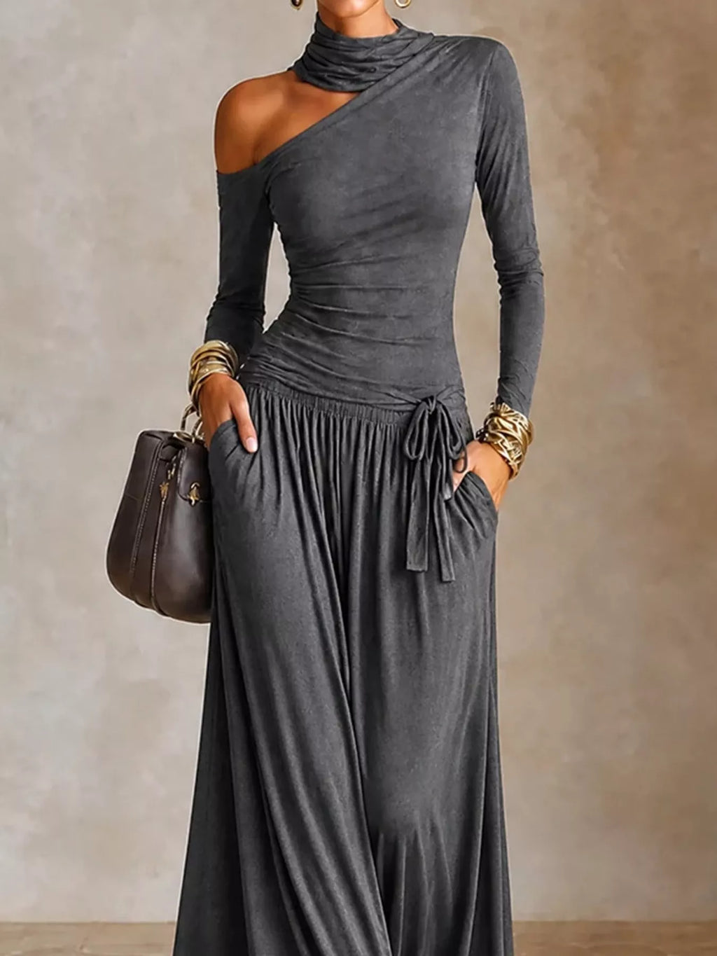 Asymmetric Cutout Long Sleeve Maxi Dress by Belle Bijouix – view 3 of 11