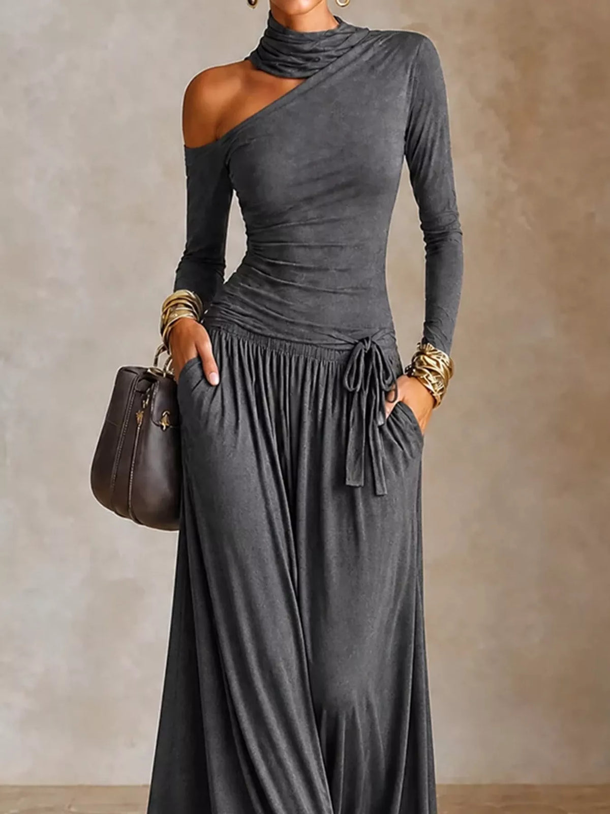 Asymmetric Cutout Long Sleeve Maxi Dress by Belle Bijouix – view 3 of 11