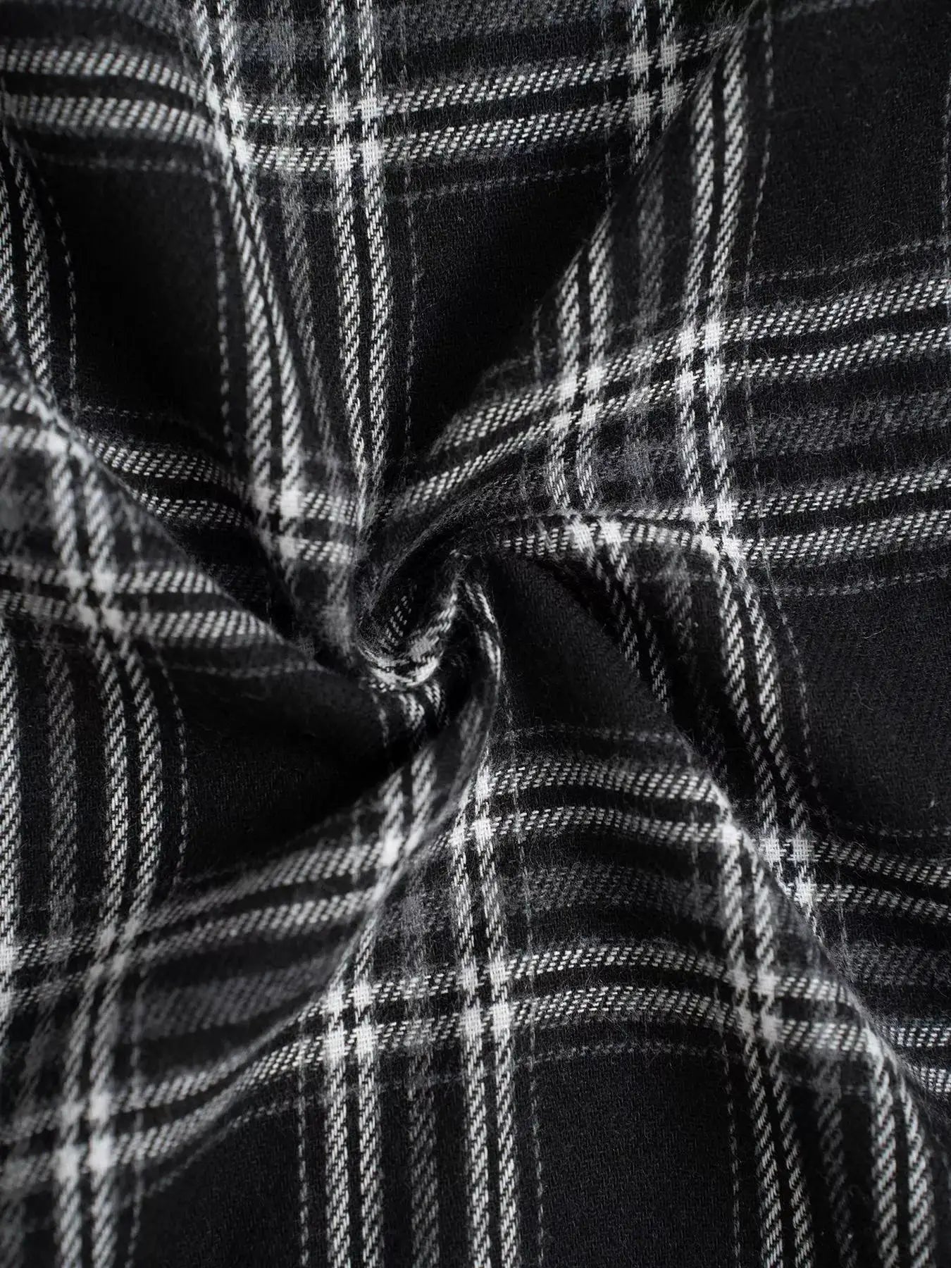 Relaxed Fit Plaid Pants, black and white check fabric