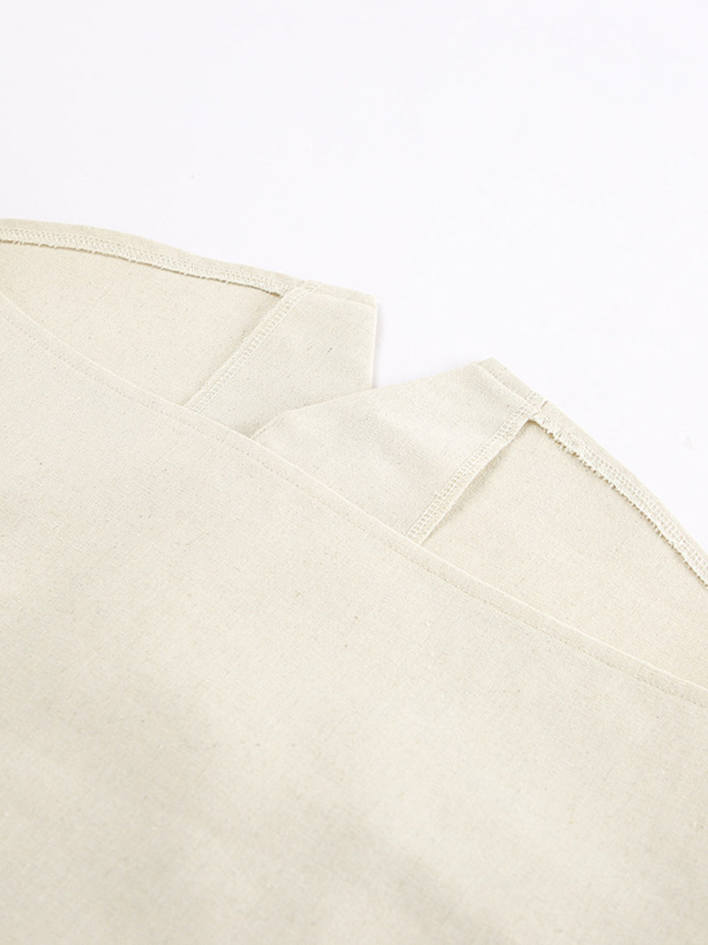 Button Up Vest and Shorts Set beige cotton canvas fabric with visible stitching