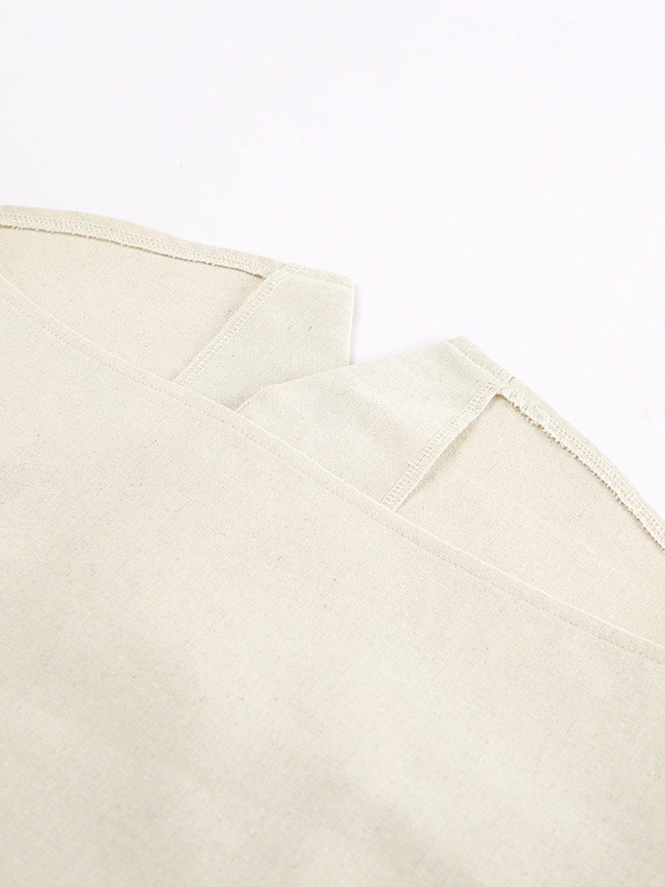 Button Up Vest and Shorts Set beige cotton canvas fabric with visible stitching