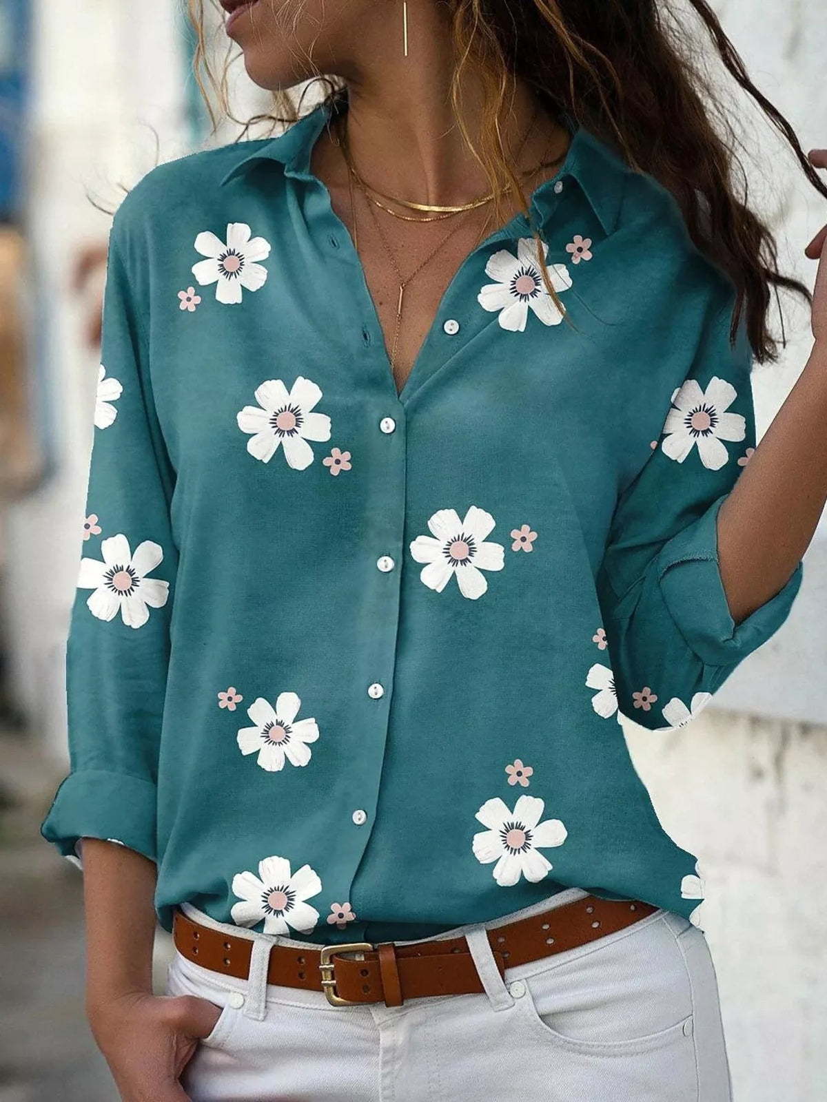 Floral Print Button-Down Casual Shirt